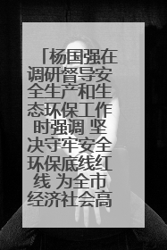 杨国强在调研督导安全生产和生态环保工作时强调 坚决守牢安全环保底线红线 为全市经济社会高质量发展提供坚强保障