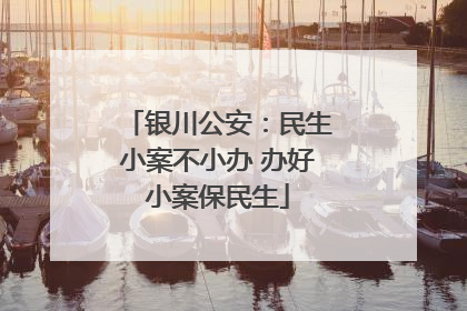 银川公安：民生小案不小办 办好小案保民生